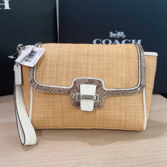 Coach Taylor City Natural Straw Python Leather Clutch Wristlet F50929 NWT - Picture 1 of 8